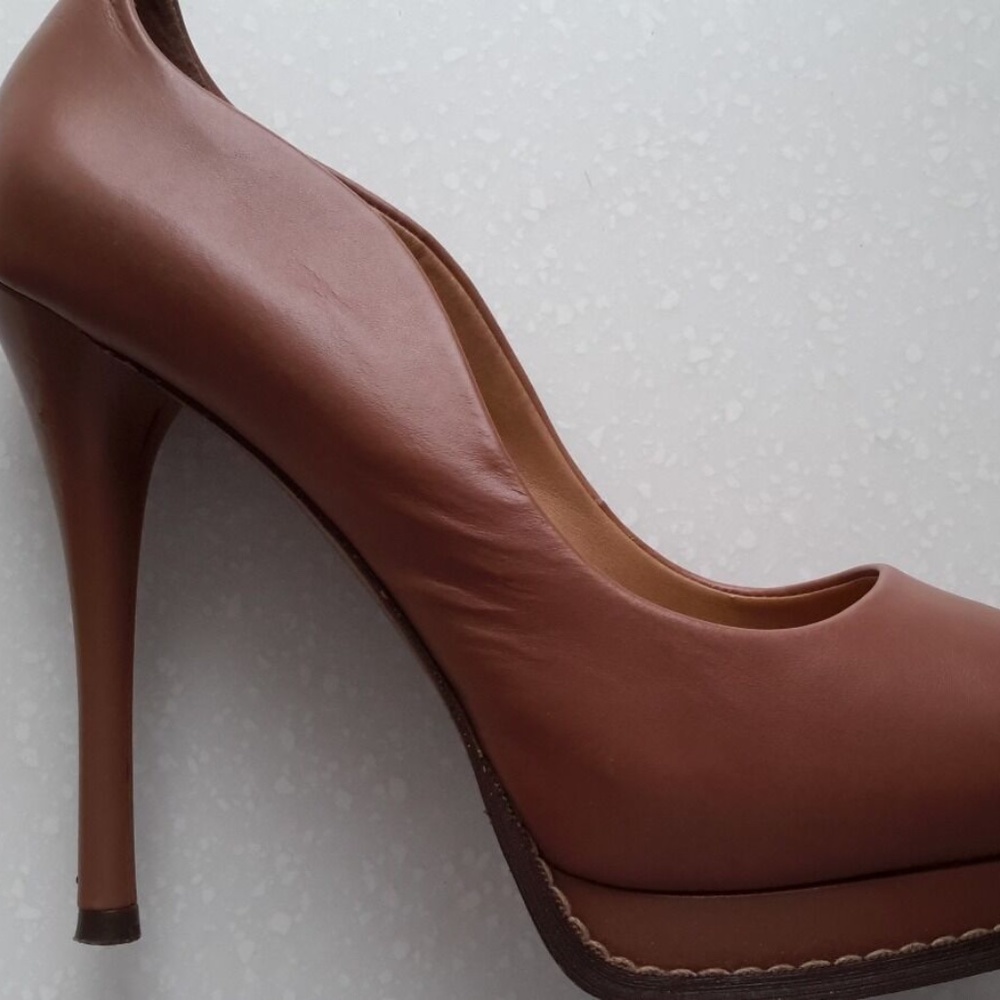 5/48 Brown Open Toe and Platform Leather Heels